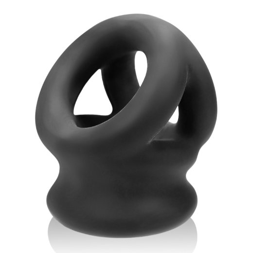 OXBALLS Tri-Squeeze Penissling mit Hodenstrecker aus TPR-Silikon-Mischung Schwarz