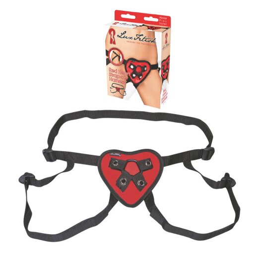 LUX FETISH Strap-On Harness Red Heart Rot/Schwarz