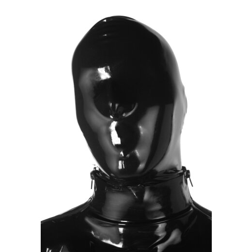 LATEXA Unisex Maske mit Nasen&ouml;ffnungen und RV auf der R&uuml;ckseite Schwarz