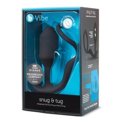 B-VIBE Snug &amp; Tug Penisring mit Analplug aus samtigem Silikon Schwarz