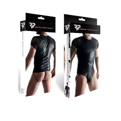 REGNES FETISH PLANET Mesh &amp; Wetlook T-Shirt Schwarz S