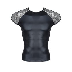 REGNES FETISH PLANET Mesh & Wetlook T-Shirt Schwarz M