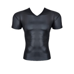 REGNES FETISH PLANET Wetlook V-Neck T-Shirt Schwarz