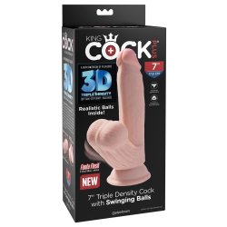 KING COCK PLUS 3D Dildo mit schwingenden Hoden &amp; Saugfuss Beige 21,5 cm