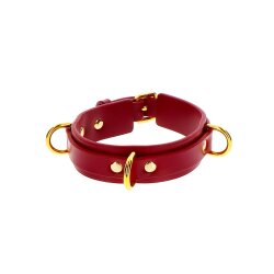 TABOOM Halsband Deluxe mit 3 D-Ringen aus PU-Leder Rot...