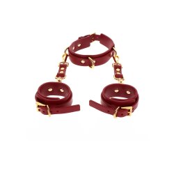 TABOOM Halsband Deluxe mit Handgelenkfesseln aus PU-Leder Rot &amp; Gold