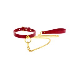 TABOOM Halsband schmal aus PU-Leder mit Metallleine Rot...