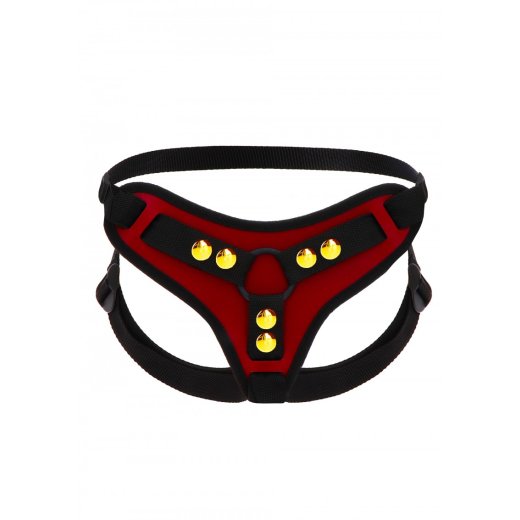 TABOOM Strap On Harness aus PU-Leder Rot  & Gold