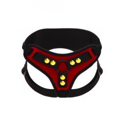TABOOM Strap On Harness Deluxe aus PU-Leder Rot  &amp; Gold