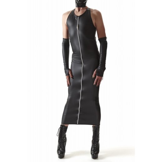 REGNES FETISH PLANET Langes Kleid mit Reisverschl&uuml;ssen und Handschuhen Schwarz L