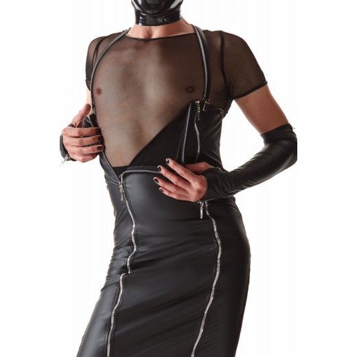 REGNES FETISH PLANET Kleid mit Hosentr&auml;gern und Handschuhen Schwarz L