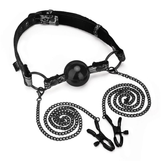 STEAMY SHADES Ball Gag mit Nippelklammern