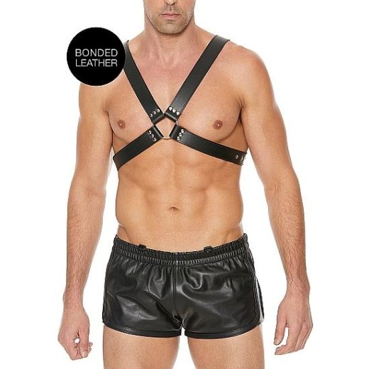 OUCH Mens Large Buckle Harness aus Bonded Leder OS Schwarz