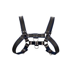OUCH Brust Harness Chest Bulldog aus Bonded Leder L/XL Schwarz/Blau