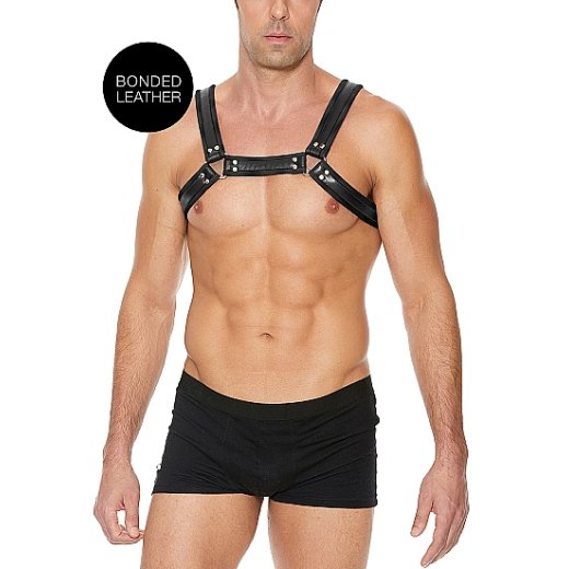 OUCH Harness Brust Bulldog aus Bonded Leder S/M Schwarz