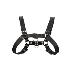 OUCH Brust Harness Bulldog aus Bonded Leder mit 2 O-Ringen L/XL Schwarz