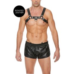 OUCH Harness Brust Bulldog aus Bonded Leder mit 2...