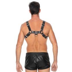 OUCH Harness Brust Bulldog aus Bonded Leder mit 2...