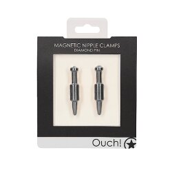 OUCH Magnetische Nippel-Klammern Diamond Pin mit Kunststein Silbern