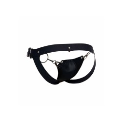 MALE BASICS Dngeon Snap Jockstrap aus Faux Leder Schwarz O/S