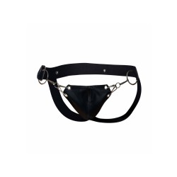 MALE BASICS Dngeon Snap Jockstrap aus Faux Leder Schwarz O/S
