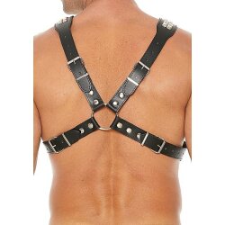 OUCH UOMO Pyramid Stud Body Harness aus echtem Leder Schwarz