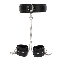 TABOOM Halsband mit Handgelenkfesseln aus PU-Leder Schwarz