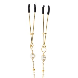 TABOOM Tweezers Nippelklemmen mit Kette und Perlen Goldfarbig