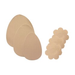 BYE BRA Breast Lift Pads + Satin Nipple Covers D-F Nude