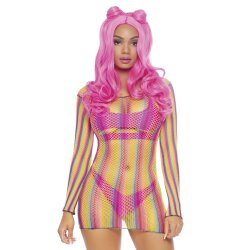 LEG AVENUE Rainbow Fishnet Mini Dress One Size