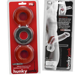 H&Uuml;NKYJUNK Penisringe 3 Pack aus Plus+ Silikon Rot &amp; Schwarz