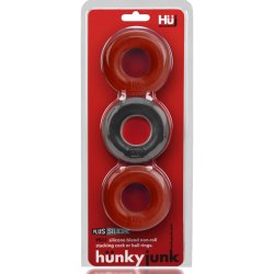 HÜNKYJUNK Penisringe 3er Pack aus Plus+ Silikon Rot/Schwarz