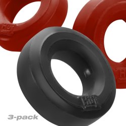 HÜNKYJUNK Penisringe 3er Pack aus Plus+ Silikon Rot/Schwarz