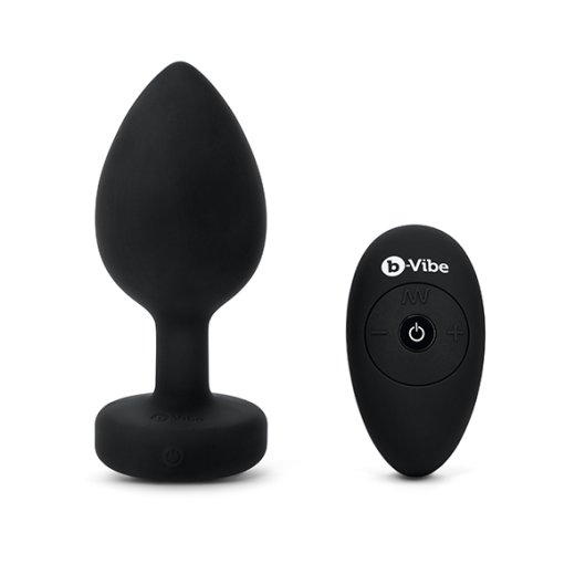 B-VIBE Vibrierender Analplug aus samtigem Silikon mit Zierstein &amp; Fernbedienung  XXL Schwarz