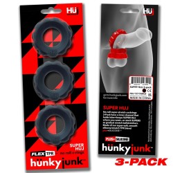 HÜNKYJUNK  Super Huj Penisringe 3er Pack aus Plus+ Silikon Schwarz