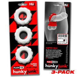 H&Uuml;NKYJUNK  Super Huj Penisringe 3 Pack aus Plus+ Silikon &amp; Flex TPR Weiss