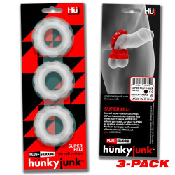 H&Uuml;NKYJUNK  Super Huj Penisringe 3 Pack aus Plus+ Silikon &amp; Flex TPR Transparent
