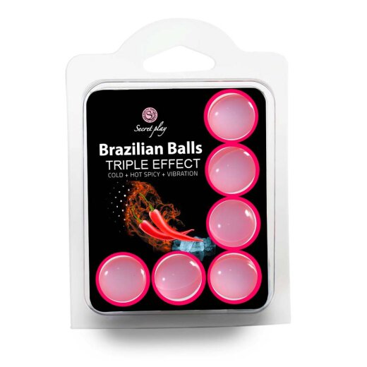 SECRET PLAY Brazilian Balls Triple Effect Cold + Hot Spicy + Vibration Gleitmittel- &amp; Massagekugeln 6 St&uuml;ck