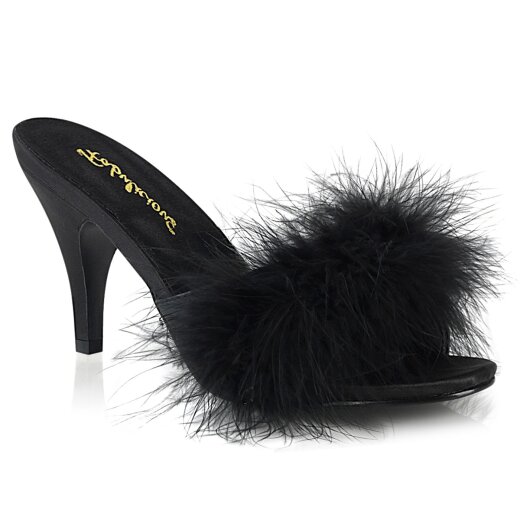 PLEASER Klassische Marabou Slipper Schwarz