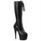 PLEASER Stiefel Front Schn&uuml;rung und seitlichem Reisverschluss Faux Leder Schwarz matt