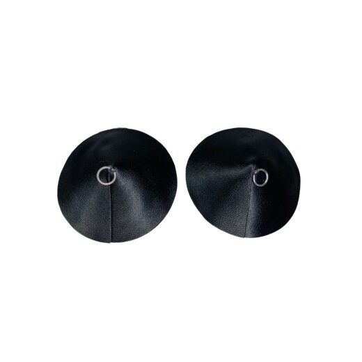 KINKY DIVA Nipple Couture Cover PU Leder mit Ring Schwarz / Silber