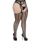 LEG AVENUE Faux Lace Up Doppelnetz-Backscam-Strümpfe mit angebrachtem Strapsgürtel Plus Size Schwarz