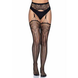 LEG AVENUE Netz-Str&uuml;mpfe mit Straps-G&uuml;rtel One Size Schwarz