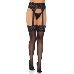 LEG AVENUE Blickdichte Str&uuml;mpfe mit Straps-G&uuml;rtel One Size Schwarz