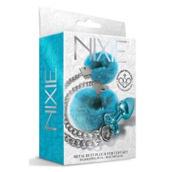 NIXIE Anal-Plug mit Pl&uuml;sch-Handschellen aus Aluminium Medium Blau