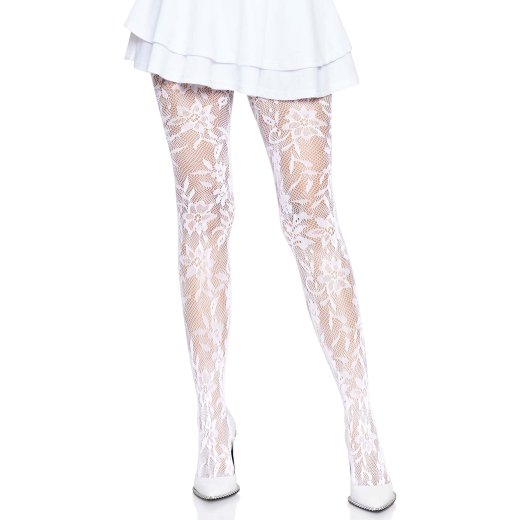 LEG AVENUE Strumpfhose mit floraler Spitze Weiss