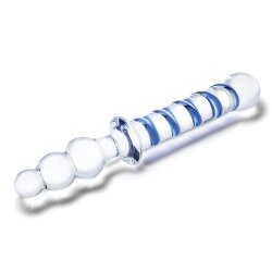 GL&Auml;S Dildo Twister mit 2 verschieden Enden aus Glas Transparent/Blau