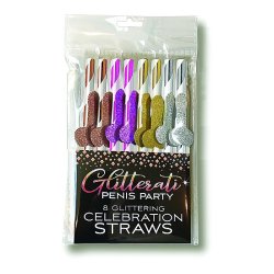 LITTLE GENIE Glitterati Penis Trinkhalme 12,7 cm 8 Stk.