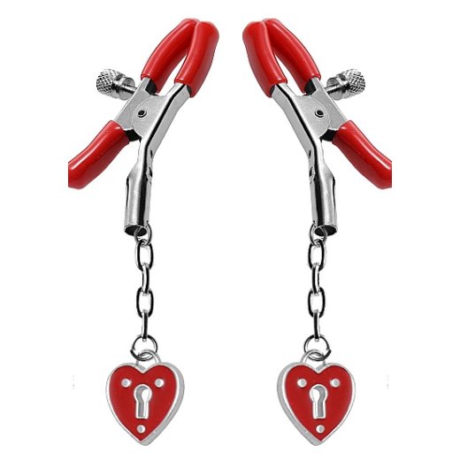 MASTER SERIES Charmed Heart Padlock Nipple Clamps