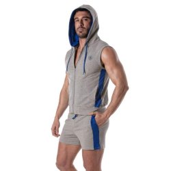 TOF Zipped Sleeveless Hoody Grau / Blau